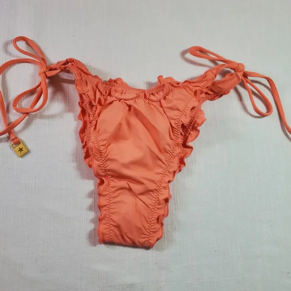 L*Space Monica Wise Strappy Bikini Bottom Coral Orange Swimsuit Size Small S NWT